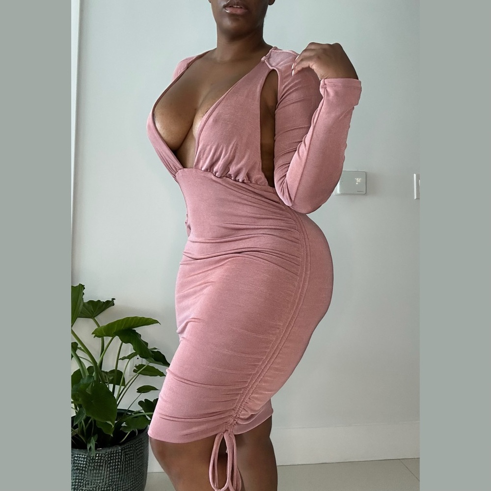 Backless Long Sleeve Mauve Bodycon Dress